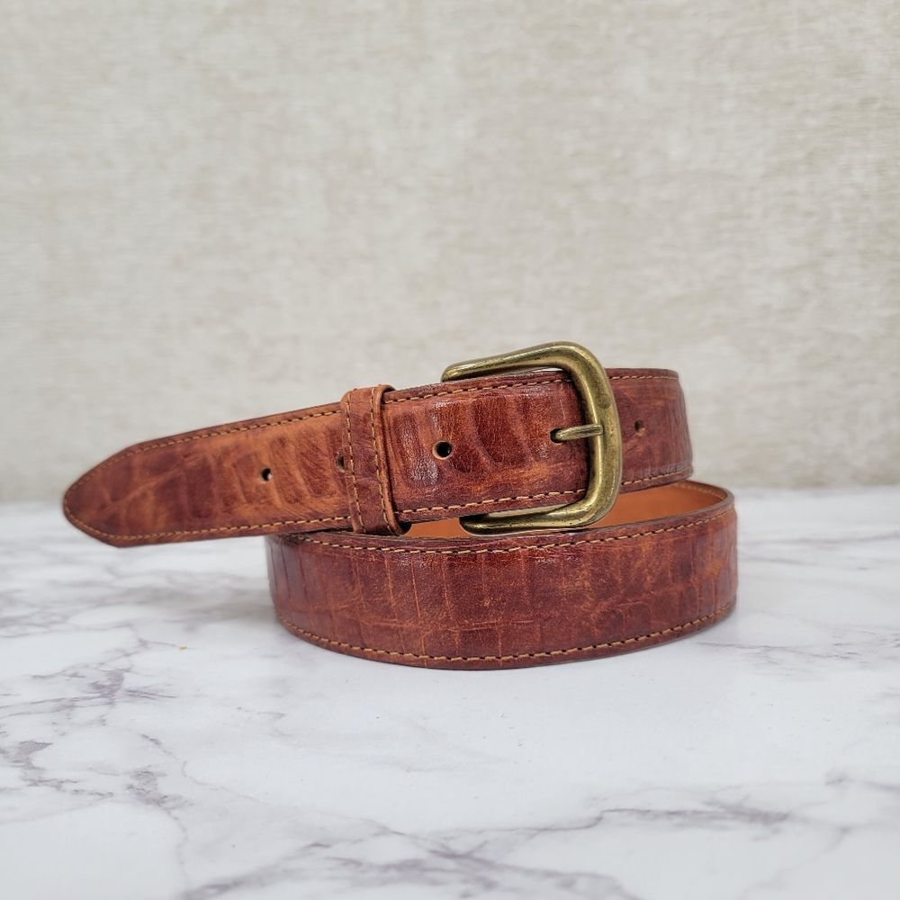 Gap Rich Orangey Brown Leather Belt With Gold Toned Buckle Women's Medium